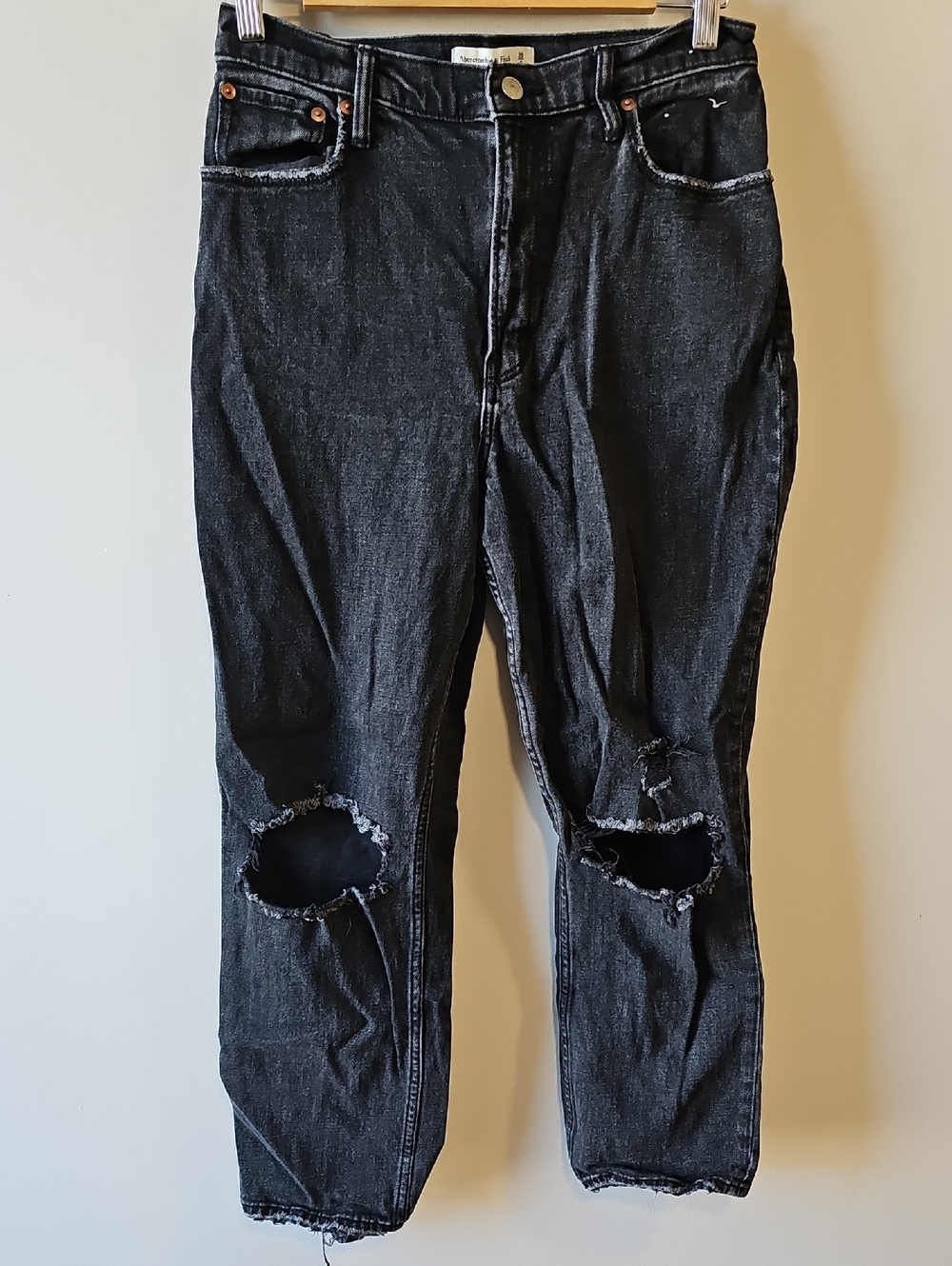 Abercrombie & Fitch Black 29x26 Ultra High Rise Distressed Style Straight Jeans